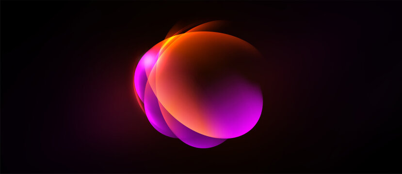 Abstract glowing orbs overlap, creating vibrant color blend. Dark background emphasizes luminosity, smooth gradients present.
