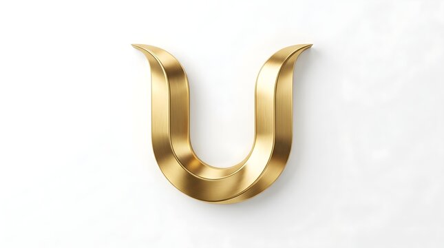 Elegant flared golden U logo with gently opening tips and smooth sculpted metallic surface, creating a welcoming premium symbol perfect for beauty, wellness, hospitality, lifestyle, finance and other 