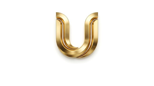 Glossy double‑layer golden U logo with fluid 3D curves and strong metallic reflections on white, a luxurious contemporary lettermark perfect for fashion, beauty, hospitality, wellness, investment and 