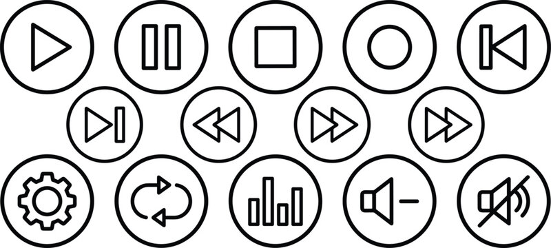 media player control button set in circle shape vector illustration design isolated on transparent background.