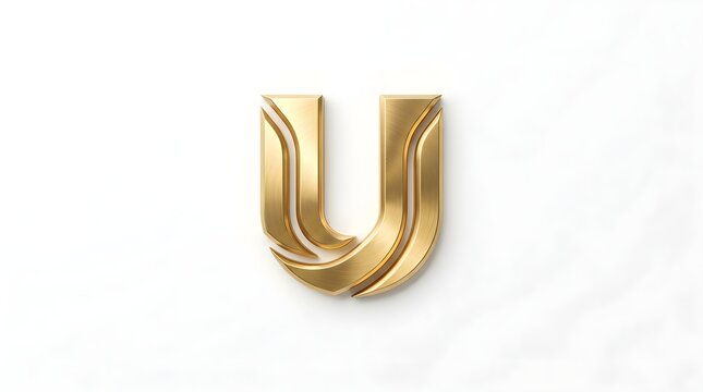 Luxurious layered golden letter U logo with stacked metallic curves and soft reflections on white background, a premium modern monogram ideal for finance, hospitality, lifestyle, tech brands and conte