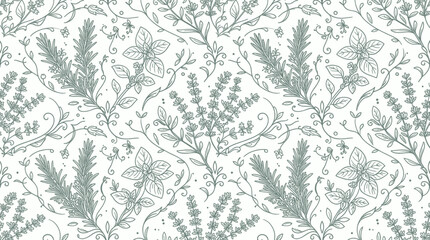 Obraz premium Seamless botanical pattern with hand drawn rosemary basil and herbs