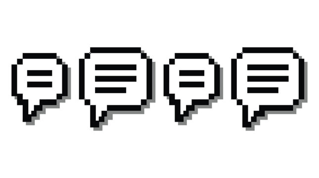 Pixel art speech bubble comment dialogue box layout set for classic retro gaming interface