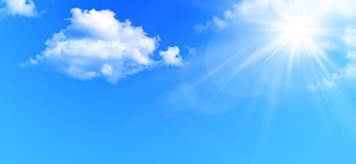 Beautiful bright sun shining behind soft clouds in blue sky perfect for peaceful natural environments and optimistic concepts