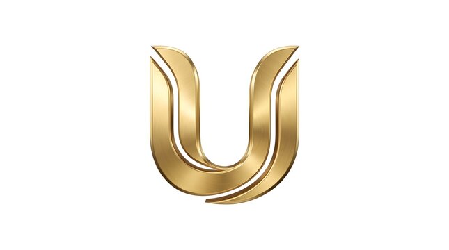 Smooth double‑stroke golden U logo with parallel 3D metallic lines and soft curves, elegant modern monogram suitable for luxury brands, fintech, beauty, hospitality, lifestyle apps and contemporary pr