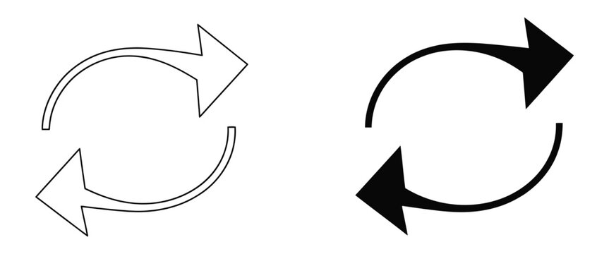 Repeat vector icon set with line and solid style arrows for refresh cycle reload and update process symbols in web app interface and system controls, vector, designs