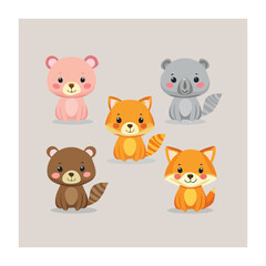 Fototapeta premium Cute Cartoon Forest Animals Illustration