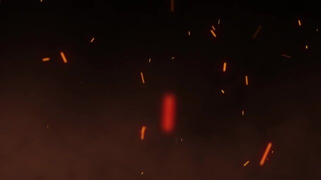 Cloud fire sparks orange smoke cinematic embers background featuring glowing particles rising through a dark hazy environment.