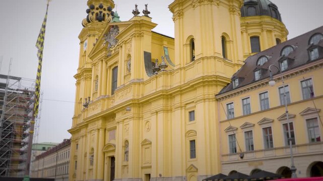 Munich Theatinerkirche Yellow Facade And Old Town Buildings Detail