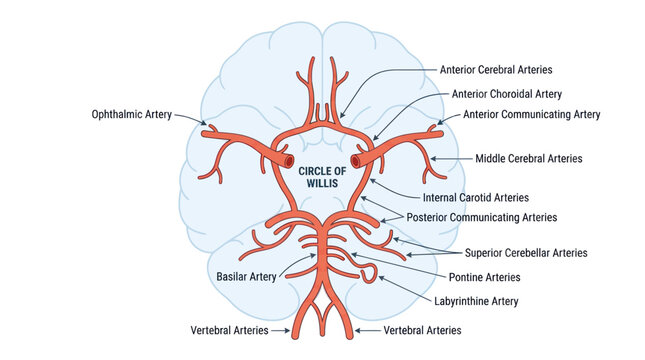 Anatomy diagram of the brain arterial blood supply system
