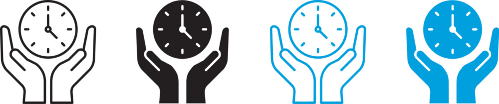 Save time icon vector set, clock stopwatch productivity efficiency symbols in multiple styles for business workflow management systems and modern corporate design applications.