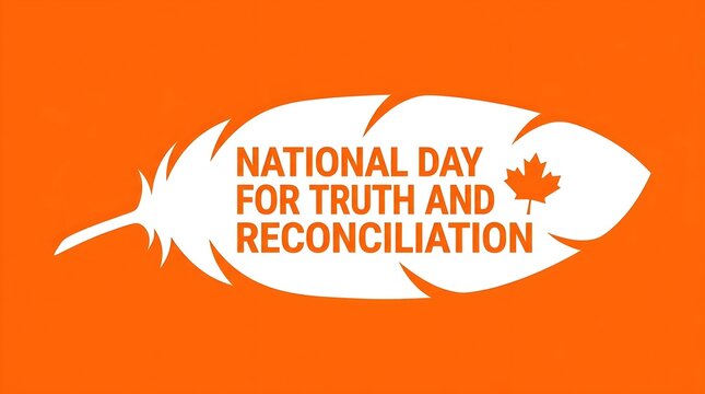 National Day for Truth and Reconciliation awareness ribbon on orange background with feather design