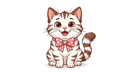 Fototapeta premium Cute Cartoon Kitten with Pink Bow Tie Illustration Isolated on White Background 