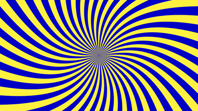 Vibrant blue and yellow spiral optical illusion with a black center