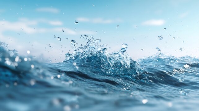 Ocean wave splashing in transparent water