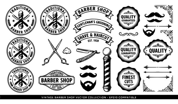 Vintage barber badge bundle vector grooming illustration set