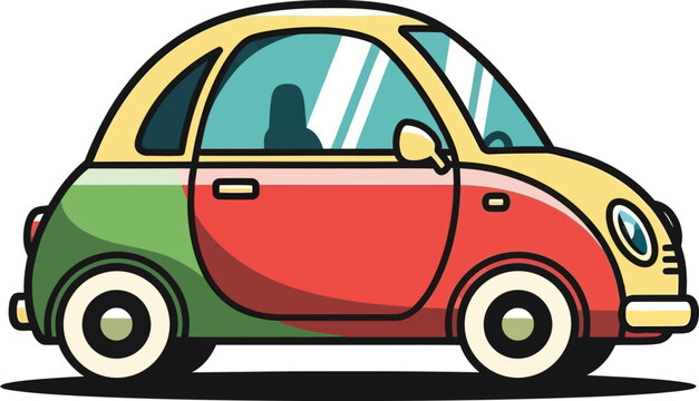 Retro Compact Microcar Vintage City Transport Vector Illustration Side View