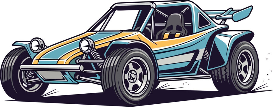Fast Off Road Dune Buggy Racing Vector Illustration Front 3/4 View