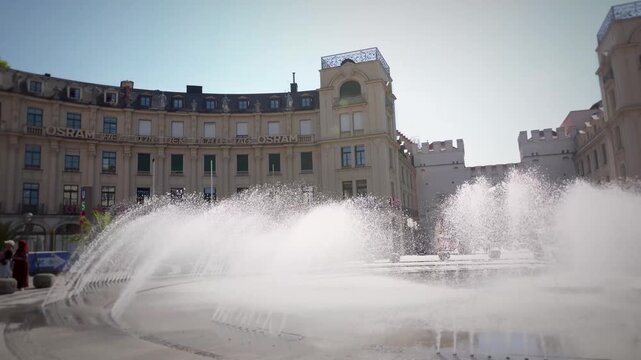 Munich Courtyard Fountain Water Jets Outside Historic Palace