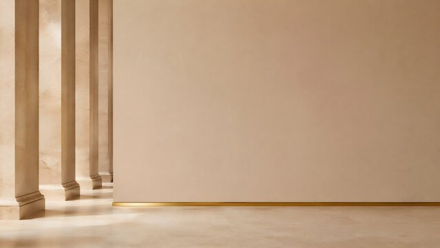 Luxury interior wall with elegant columns and gold metallic strip trim accents