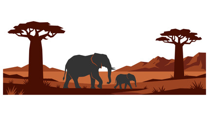 African Elephant Family Savanna Vector Illustration © Arus LMH