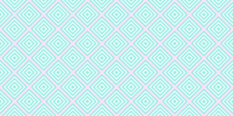 Fototapeta premium Seamless geometric pattern with pastel mint green and pink concentric diamond squares