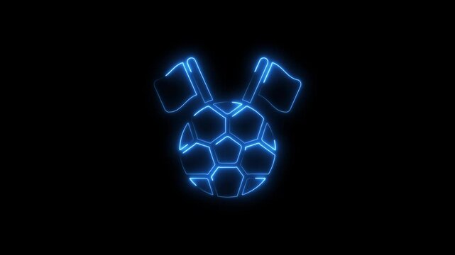Red Neon Soccer Referee Icon on Black Background.4k concept