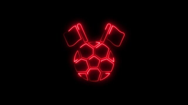 Red Neon Soccer Referee Icon on Black Background.4k concept
