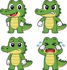Fototapeta premium Cartoon Alligator Character Set with Different Expressions.