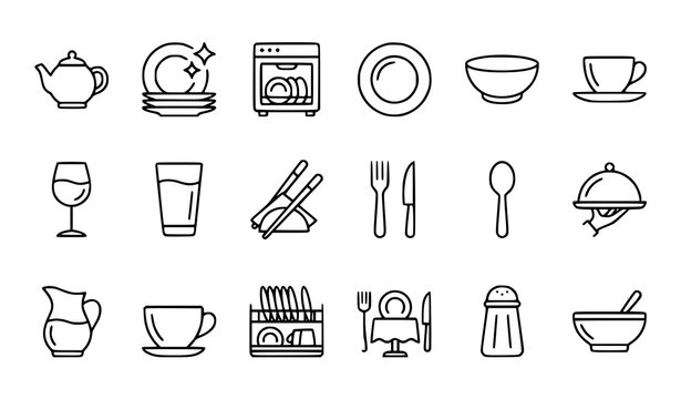 Kitchen utensils and appliances line icons set for restaurant or home use