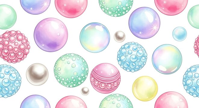 Colorful assorted spheres and pearls pattern for decorative design