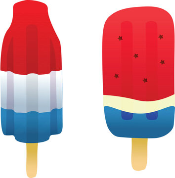 Rocket ice pop and popsicle ice cream graphics for American summer holiday celebration and for 4th of July independence