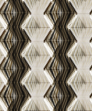 Seamless abstract background with diamond glitch formed by horizontal lines featuring a modern digital ikat pattern