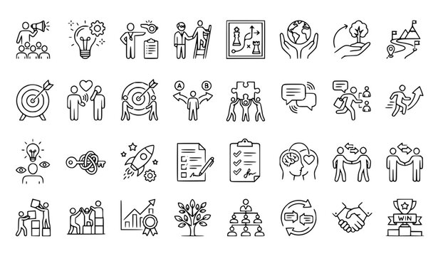27 Leadership and Management Outline Icon Set Vector EPS 10