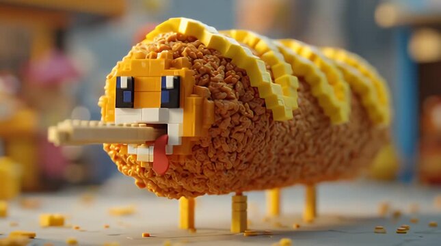 Blocky Snack Dragon Walking Creating Crunchy Snack Landscape