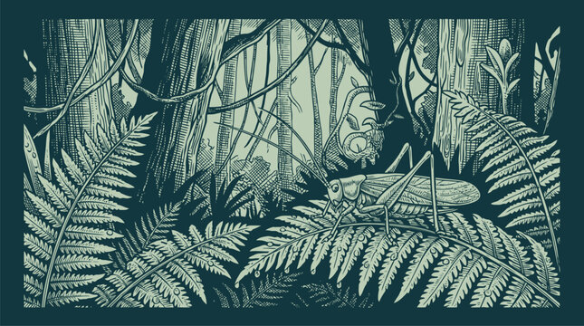 Tropical fern leaves vector illustration botanical pattern.
