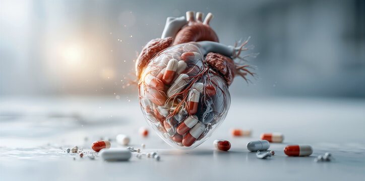 Illustration showing how pharmaceutical components influence cardiovascular health outcomes