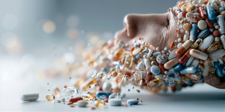 Introspective scene highlighting dependency on medication and mental health struggles