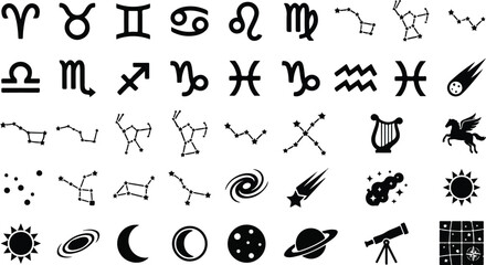 Astrology zodiac signs constellations and astronomy icons set © Lunatix Studio