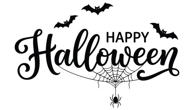 Happy halloween lettering with spider web, spider and bats