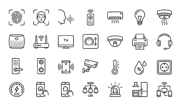 27 Smart Home Outline Icon Set IoT Automation Vector EPS 10