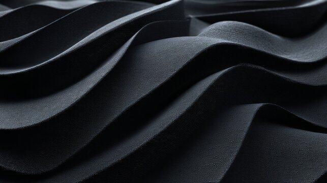 Black fabric wave background with flowing luxury textile folds, elegant dark cloth texture, smooth abstract drapery pattern, premium fashion material backdrop, modern monochrome design, sophisticated 