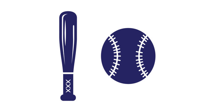 Baseball sports icon set including a bat and a ball with baseball equipment competition training exercise activity hardball professional recreation physical silhouette isolated athletics