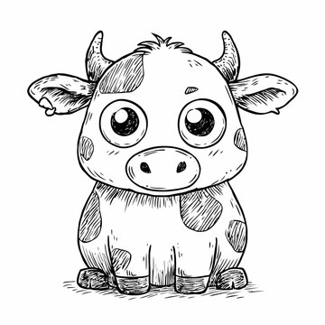 Cute Cartoon Cow with Big Eyes.