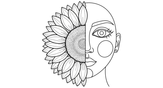 Abstract Fusion of Human Face and Sunflower Art.