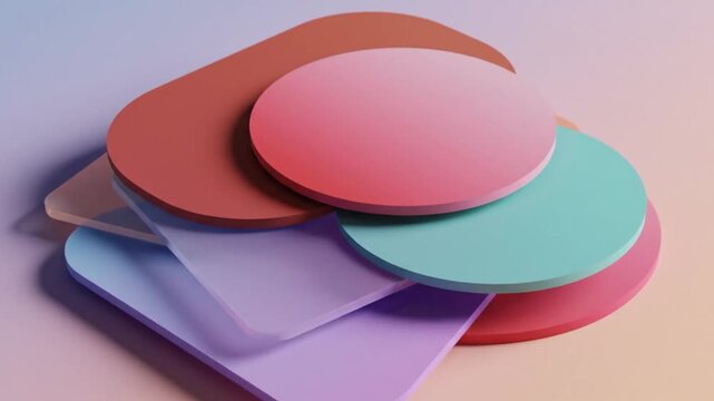 Abstract composition of rounded geometric shapes in pastel gradient colors, soft lighting and minimalist design