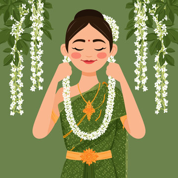 Thai woman offers a delicate jasmine flower garland