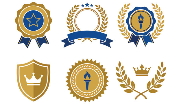 Blue Ranking Frame Collection. Blue Award Ranking Frame Set. Blue Ranking Badge Frame Set.