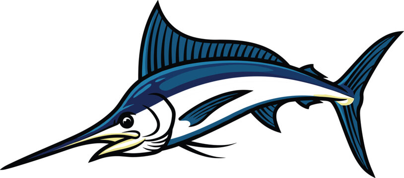 Marlin fish vector illustration mascot character jumping isolated on white background for sport fishing logo.eps