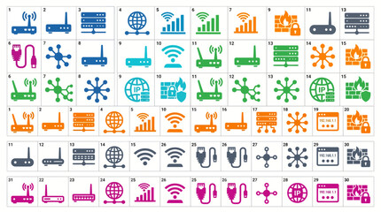 Fototapeta premium A collection of various colorful icons representing technology and industry on a white background.